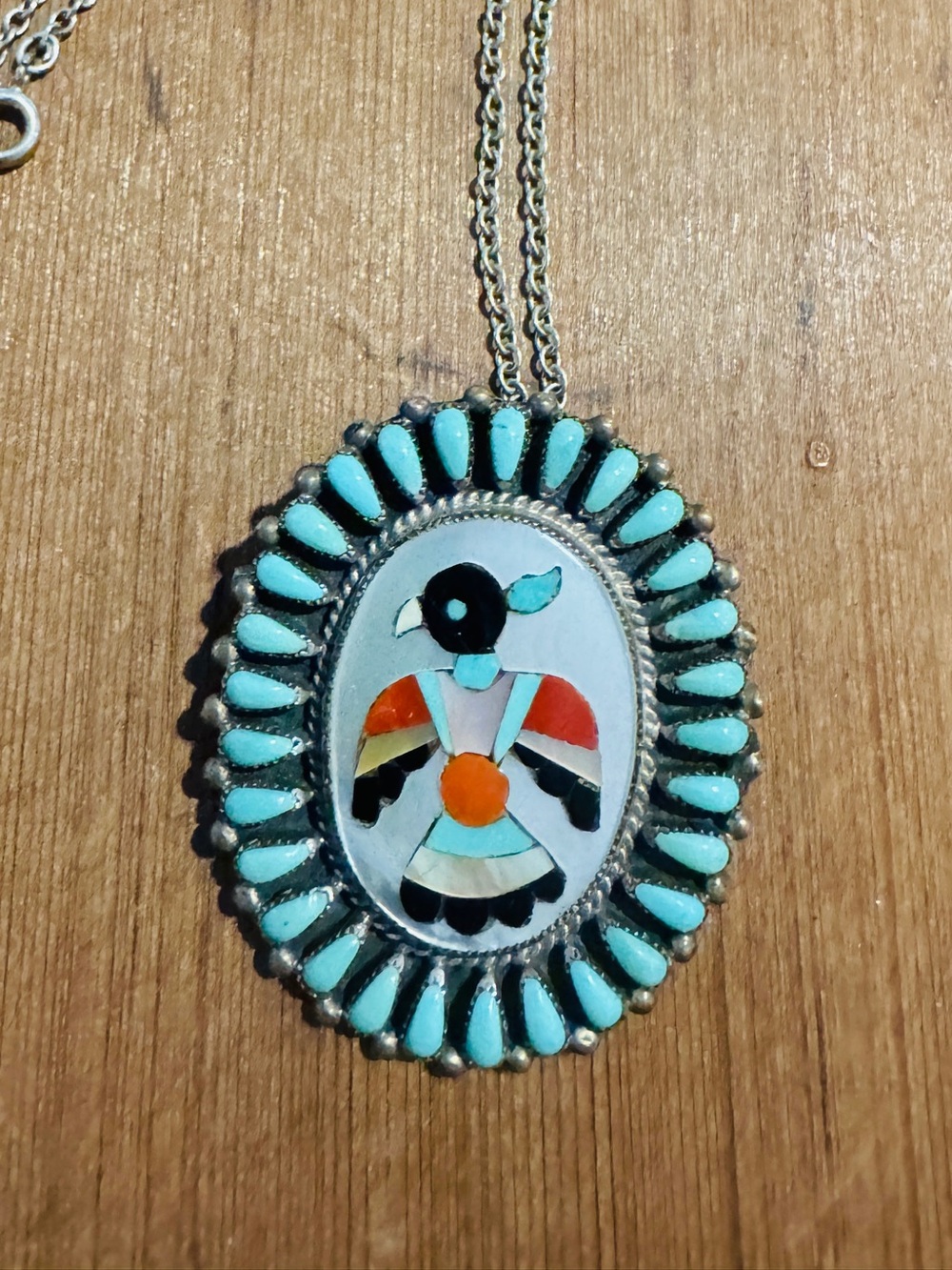 Vintage American Indian Multi stone Pendant Necklace Turquoise